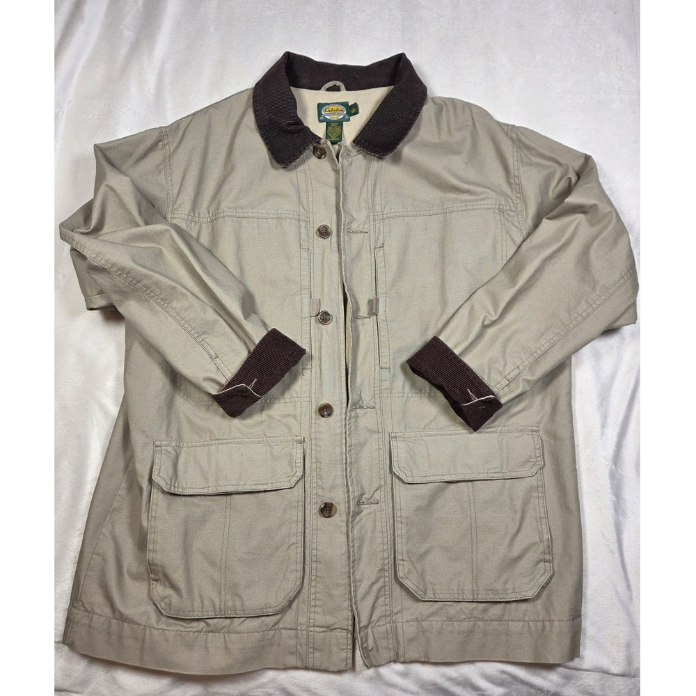 Cabela's Men's L Canvas Barn Chore Jacket Tan Corduroy Collar Workwear